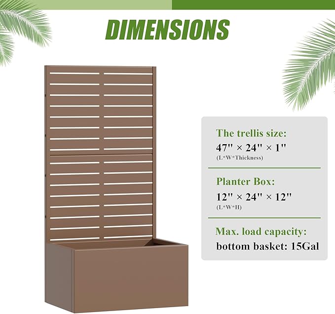 Casaphoria Metal Raised Garden Bed with Trellis, 59"x30"x12" Planter Box for Climbing Plants, Vegetables & Vines, Features Drainage Holes and Privacy Screen (Black-Louvered)