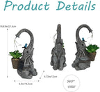 Solar Powered Garden Statue with LED Lights, Grey Stone Resin Elephant Planter, Decorative Outdoor Sculpture with Birds and Succulents,for Balcony, Garden, Patio, Yard, Lawn(Gray)