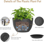 WSMKSZ 12 Inch Large Plant Pots for Indoor or Outdoor Plants, Wide Water Ripples Flower Pots with Drainage Holes & Saucer, Plastic Planters Set for Garden & Home Decor (Black)