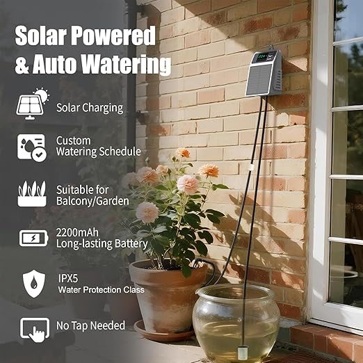 Solar Automatic Drip Irrigation Kit, Smart Timer Watering System for 10 Potted Plants, Plant Waterer for Balcony Garden Greenhouse Window Sill, Indoor Outdoor Use