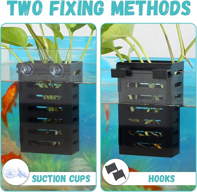 4 Pcs Aquarium Plant Holder, Fish Tank Plant Holder with Hooks and Suction Cups, Aquarium Planter Cups for Emersed Plants, Suitable for Aquatic Plant Cultivation and Water Feature Decoration.