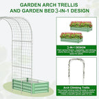 SUNYRISY Galvanized Raised Garden Bed with 87" H Arch Trellis for Climbing Plants Outdoor, Metal Planter Box with Netting for Gardening Flowers Vegetables Fruit, Green
