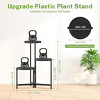 iDavosic.ly 3 Tier Folding Plant Stand Indoor Outdoor with Plastic Tray, Tiered Corner Flower Holder Shelf, Metal Orchid Display Rack for Patio Porch Living Room Garden Balcony, Modern Black