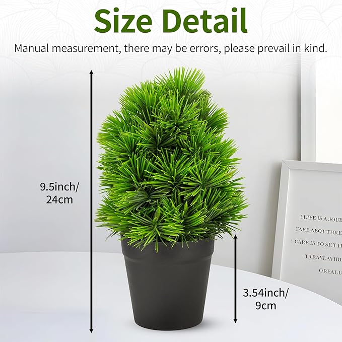 2 Pack Realistic Artificial Potted Plants Simulation Welcoming Pine,9.5" Small Faux Greenery for Desk Office Home Christmas Decorations, Pet Friendly Faux Cedar Shrubs in Pot (Maintenance Free)