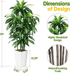 Artificial Dracaena Tree Indoor, 6FT Tall Fake Tree with White Tall Planter, Artificial Trees Fake Yucca Potted Tree for Home Office Living Room Decor, Tall Artificial Plant for Housewarming