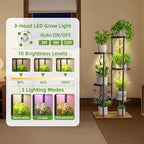 iDavosic.ly 5 Tier Plant Stand Indoor with Grow Lights, Tiered Corner Multiple Flower Pot Holder Shelf, Metal Tall Display Rack for Porch Living Room Balcony Bedroom, Modern Black & Rustic Brown