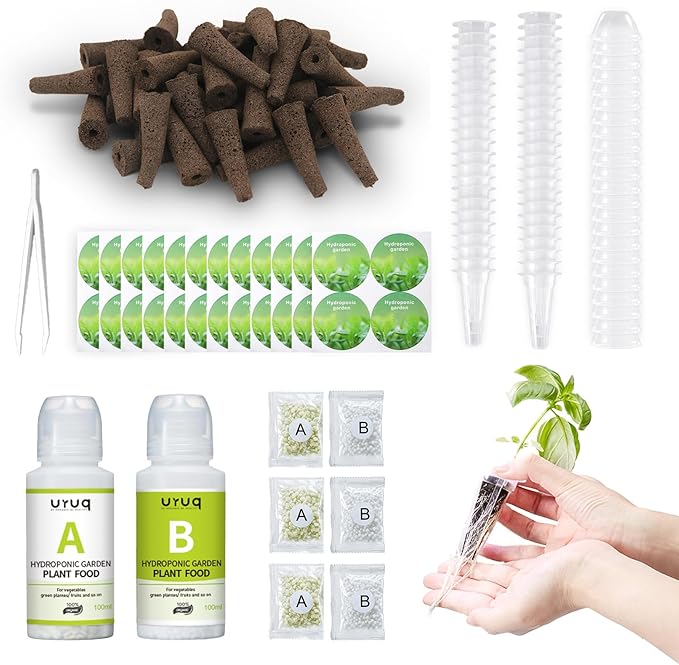 URUQ 188Pcs Hydroponic Pods Supplies: Grow Anything Kit with 45 Grow Sponges, 45 Grow Baskets, 45 Grow Domes, 45 Pod Labels, 8 A&B Plant Food - Compatible Hydroponics Growing System Most Brands