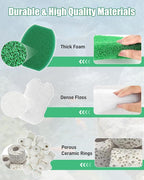 16 Pack Pond Filter Media Kit Compatible with Aquagarden Inpond 5in1 200 Gallon, 12 White Floss Pads, 2 Thick Foam Filters, 2 Bags Ceramic Rings