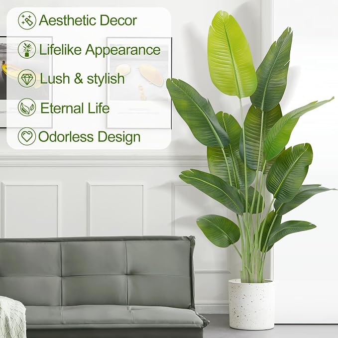 Lifelike Bird of Paradise Artificial Plant,6ft Faux Banana Leaf Tree with 13 Trunks - Perfect Indoor Silk Floor Plant for Home Decor in Living Room, Office, and Bedroom(Set of 2)
