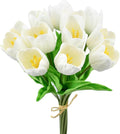 Mandy's White Partially Open Artificial Tulips Flowers Centerpiece, 13.5" Lifelike PU Fake Floral Stems 12pcs for Kitchen Island & Dining Table, Spring Decor for Easter