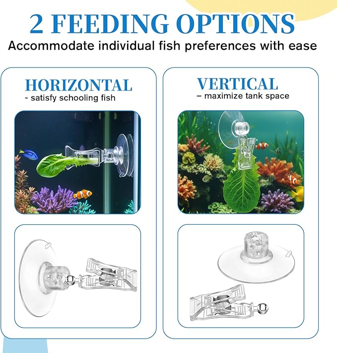 8 Pcs Aquarium Suction Cups with Clips Aquarium Suction Clips, Clear Plastic Cup Clip, Plant Leaf Seaweed Clip Underwater Feeder Fish Feeding Tool for Fish Tank