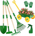 Duckura Kids Gardening Tools Set - 7pcs Wheelbarrow Set Outdoor Toy for Kids with Shovel, Rake, Leaf Rake, Yard Digging Weed Toys, Easter Birthday Gifts for Boys Girls Age 2 3+Years Old(Yellow)