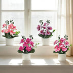4Pcs Fake Orchids Artificial Flowers Washable Phalaenopsis Orchids Flowers in Pot for Home Wedding Table Centerpiece Bathroom Office Decoration (Purple & Red)