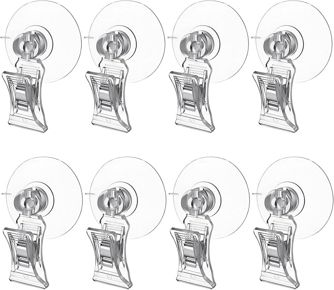 8 Pcs Aquarium Suction Cups with Clips Aquarium Suction Clips, Clear Plastic Cup Clip, Plant Leaf Seaweed Clip Underwater Feeder Fish Feeding Tool for Fish Tank