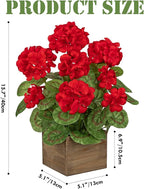 Briful Artificial Geraniums Flowers in Square Wooden Box, Faux Red Silk Geranium Potted Plant, 15.7" Fake Floral Arrangement for Rustic Farmhouse Home Kitchen Table Centerpiece Patio Décor
