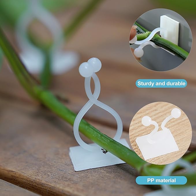 CoguZed 100 Pcs Plant Climbing Wall Fixture Clips, Self-Adhesive Plant Support Hooks for Indoor Outdoor Vines, White Sticky Vine Wall Clips, Multipurpose Wire Cable Organizer for Home Garden Decor