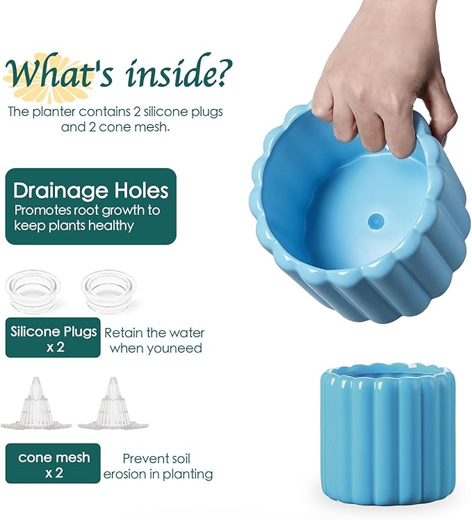 Ceramic Plant Pots,6 inch+4.7 Inch Planter Pot with Drainage Holes,Ceramic Planters for Indoor Plants,Modern Flower Pots for Indoor Outdoor Plants House & Office Décor,Blue