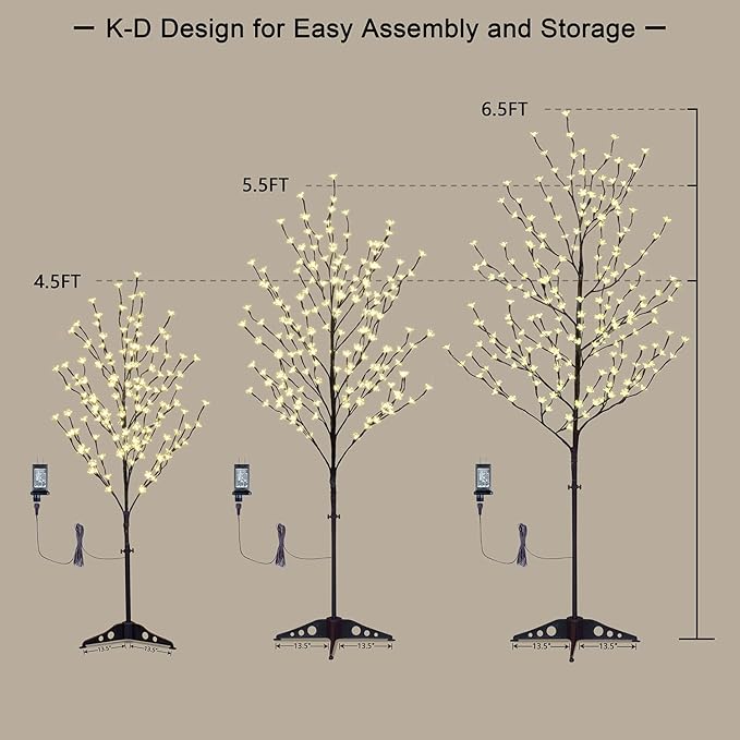 Lightshare Set of 3 LED Cherry Blossom Trees, 4FT 5FT and 6FT Lighted Artificial Trees for Decoration Inside and Outside, Home Patio Wedding Festival Christmas Decor