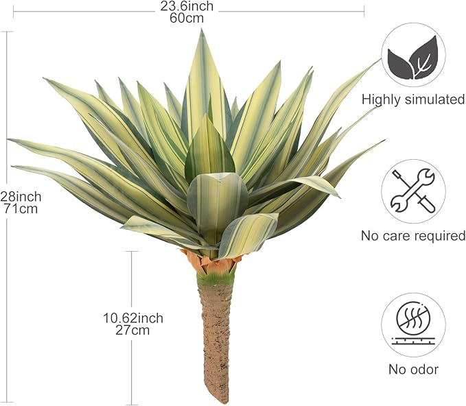 Artificial Agave Plant Outdoor 28” Tall, Large UV Resistant Fake Agave Plants with 23 Pre-Dusted Leaves, Faux Succulents Plant for Home Front Porch Patio Garden Yard Indoor Decor 2Pack