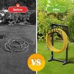 Skycarper Garden Hose Reel Holder Detachable Metal Water Hose Hanger Organizer Heavy Duty Free Standing Hose Stand (Deep Black)