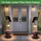 Solar Floor Lamp with Plant Stand Outdoor,Metal Black Cat Garden Decorations,Solar Lanterns Outdoor Front Porch Decor for Deck,Patio,Yard