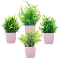 GREENTIME 4 Pack Fake Plants in Pink Pot Mini Artificial Eucalyptus Potted Plant Small Faux Grass Greenery Potted for Indoor Home Office Farmhouse Bathroom Table Decoration