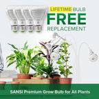 SANSI LED Grow Lights for Indoor Plants, 600W Full Spectrum Clip-on Gooseneck Grow Light with Ceramic Tech.,40W Plant Light for Indoor Growing High PPFD, Lifetime Free Bulb Replacement White, No Timer