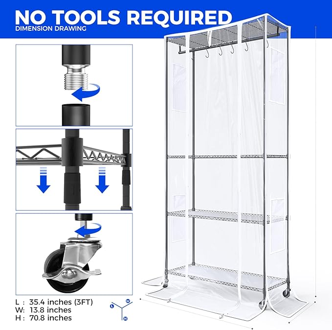 Barrina CX3Z Indoor Greenhouse with Grow Light, Full Spectrum 3FT 108W Plant Growing Lamp, 4-Tier Metal Plant Stand with Zippered EVA Cover, Wheels & Timer, 35.4"x13.8"x70.9"
