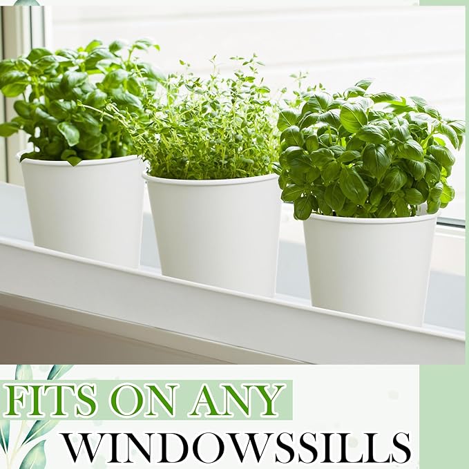 FoldTier 2 Sets Herb Garden Planter Indoor Kit with Trey 10 Pcs Metal Windowsill Plant Pots with Drainage Holes Indoor Herb Planter with Marker and Labels for Home Outdoor Plants(White)