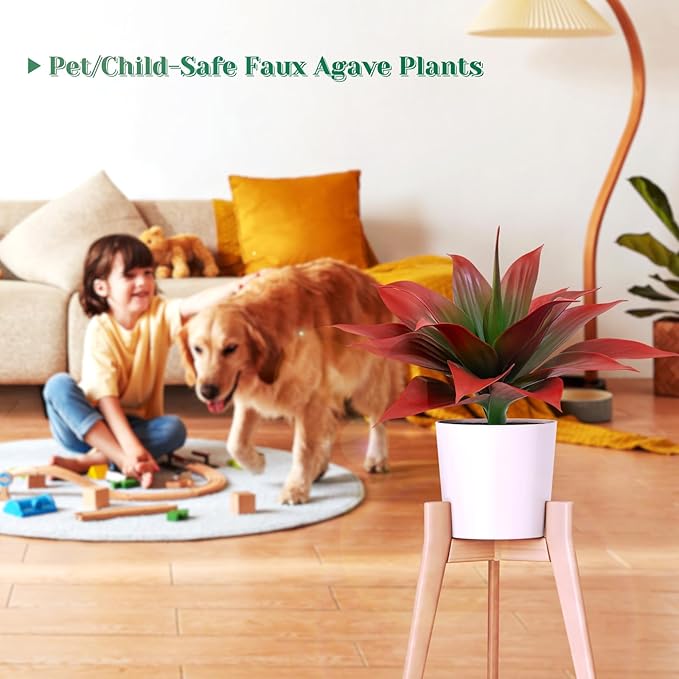 2 Pack 16 Inch Artificial Agave Plant - Large Faux Succulent Steams for Indoor Outdoor Decorating, UV Resistant Realistic Tropical Greenery for Garden Front Porch Aesthetic Decor - 18 Leaves, Red