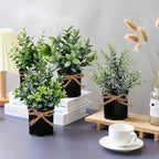 4 Potted Artificial Plants Metal Fake Potted Plant with Iron Pot Mini Greenery Decor Small Faux Plants for Indoor Farmhouse Home Porch Garden Bathroom Room Décor Black