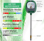 Soil Moisture Meter for Plants, 4-in-1 Soil Tester - pH/Fertility/Sunlight Meter, Large Dial, Indoor/Outdoor Plant Water Monitor, Garden Soil Test Kit for Lawn, Farm, Houseplants