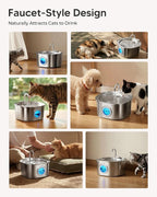 PEKTACO Stainless Steel Cat Water Fountain, 3.2L/108oz Cat Water Dispenser with Quiet Water Pump, Dishwasher Safe Pet Drinking Fountain for Cats