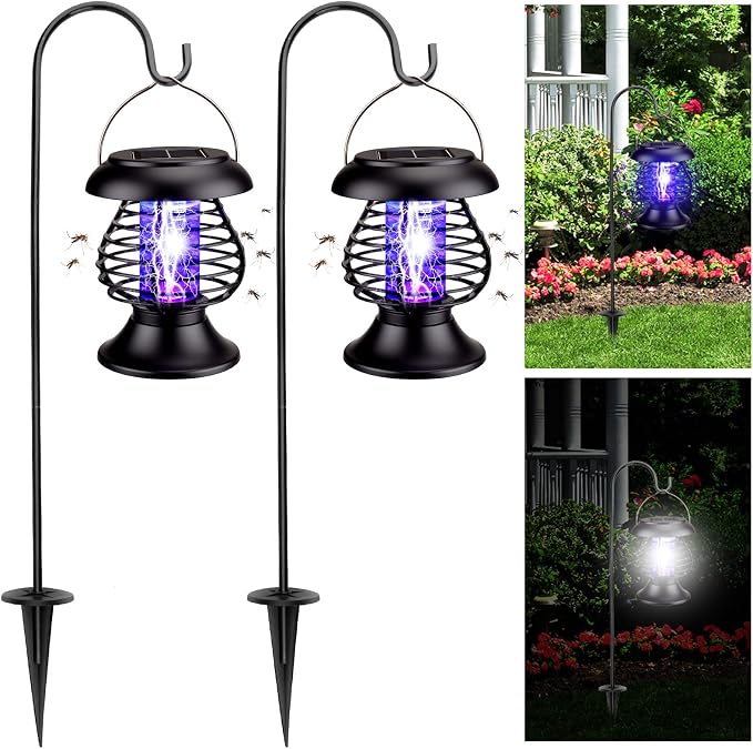 Qualirey Solar Bug Zapper Outdoor Waterproof Mosquito Repellent Outdoor Solar Zapper Plastic Ring Bug Lights Insect Mosquito Killer Lamp(Antique Brass,2 Pcs)