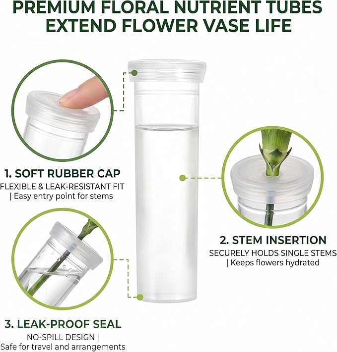 50 Pack 4.33 Inch Floral Water Tubes, 60ml Large Flower Tubes for Milkweed Cuttings, Plastic Floral Vials with Caps for Flower Arrangements, Butterfly Breeding & Florist Supplies