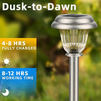 DERAYSION Solar Lights Outdoor Waterproof, Brushed Stainless Steel Glass Solar Pathway Lights, Auto On/Off Long-Lasting Outdoor Solar Lights for Garden, Landscape, Path, Yard 6 Pack