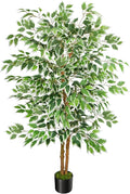 GTIDEA 5ft Ficus Tree Artificial, Tall Fake Tree with Natural Trunk Faux Trees Indoor Silk Ficus Leaves Artificial Trees for Home Decor Indoor Summer Office Living Room Outdoor (Included Dried Moss)