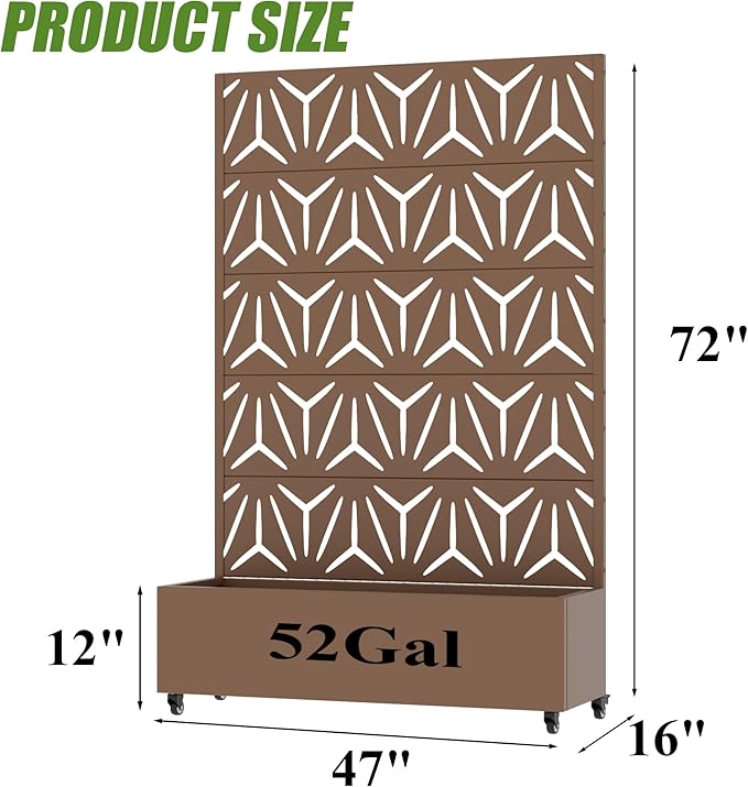 Casaphoria Metal Raised Garden Bed with Trellis and Wheels, 72"x47"x16" Arched Planter Box for Climbing Plants, Vegetables & Vines, Features Drainage Holes and Privacy Screen, Brown-Star