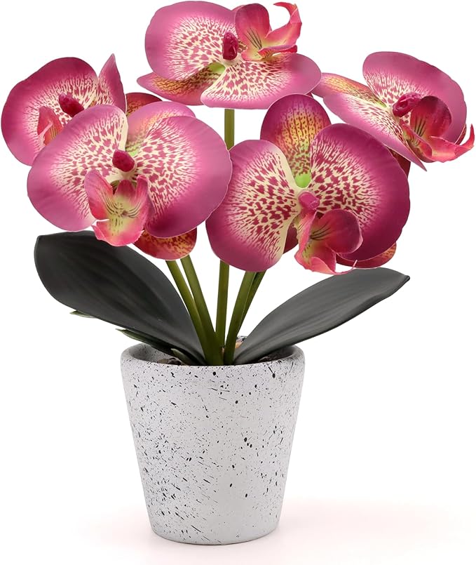 Artificial Orchid Flower Potted Plants Realistic Purple Faux Phalaenopsis Flowers in Pot Flower Arrangements Living Room Wedding Party Decor