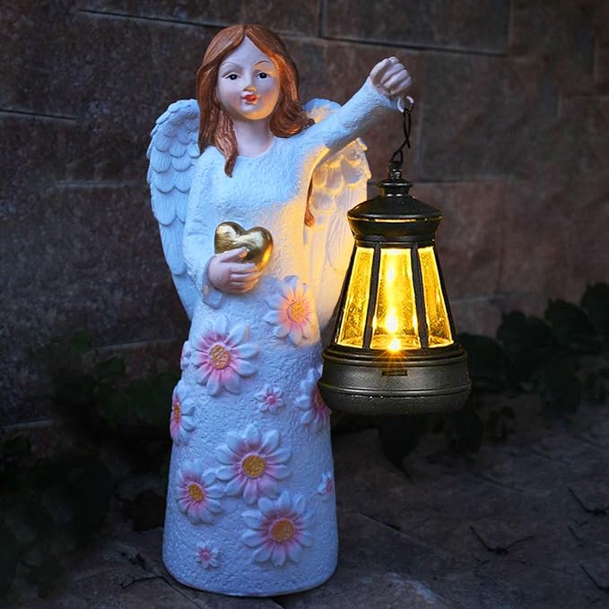 Solar Garden Statues Decor，Gardedn Angel Figurines Lights Featuring Waterproof Outdoor Decor Lights for Yard Patio Porch Decoration Gift for Mom Grandma (Classic)