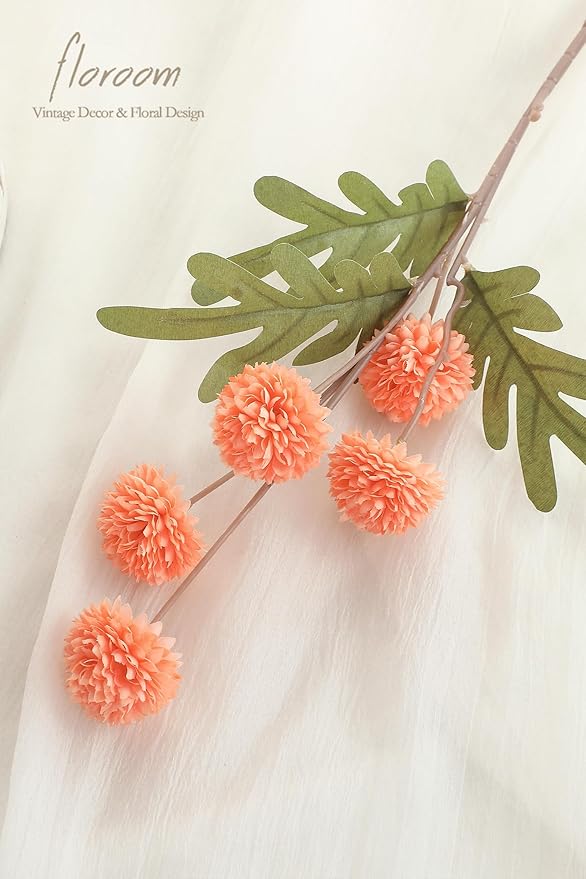 Floroom 5pcs Coral Pink Faux Silk Mums Artificial Flowers, Bulk Fake Small Mini Chrysanthemums with Stems for DIY Wedding Centerpieces Floral Arrangements Vase Fillers Home Decorations