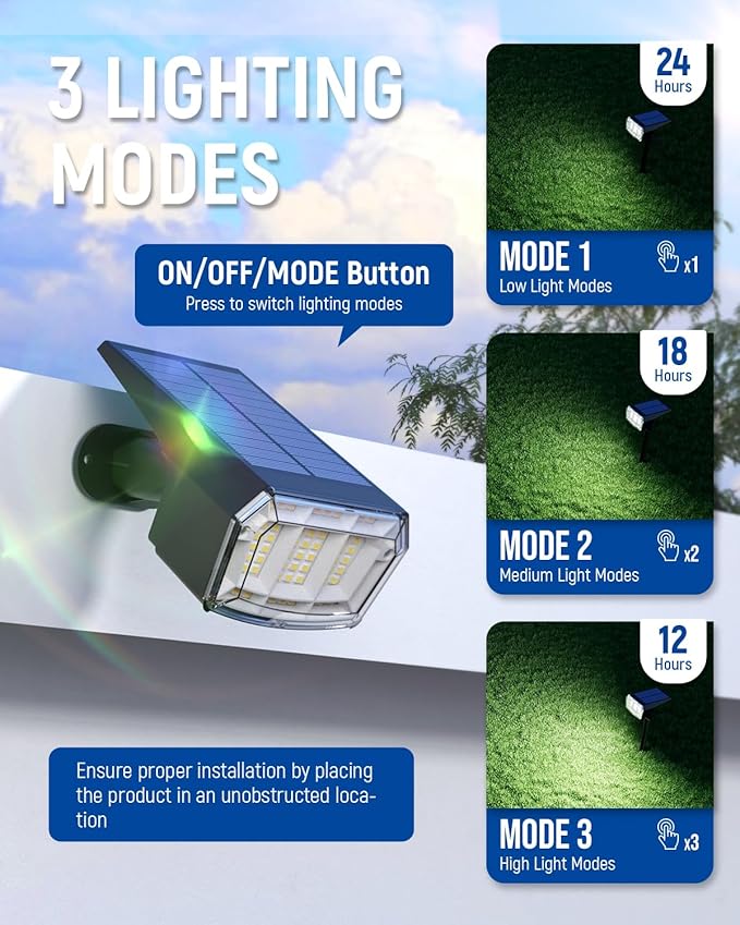 AUDERWIN Solar Spot Lights Outdoor Waterproof 10 Pack IP65, 63 LED 3 Lighting Modes Spotlights for Yard Garden House Garage Pathway
