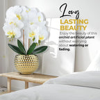 Large Orchids Artificial Flowers, 17'' White Faux Orchids with Gold Pot for Living Room Decor, White Faux Orchid Plant for Bathroom Kitchen Home Indoor Hotel Decor (Large Gold)
