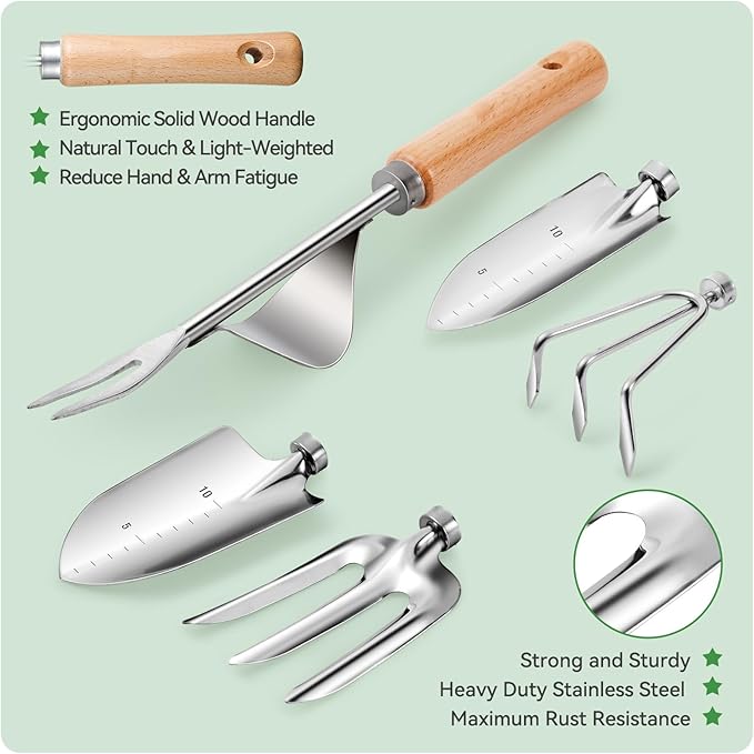 Grenebo Gardening Tools 9-Piece Heavy Duty Garden Hand Tools with Fashion and Durable Garden Tools Organizer Handbag, Rust-Proof Garden Tool Set, Ideal Gardening Gifts for Women (Purple)
