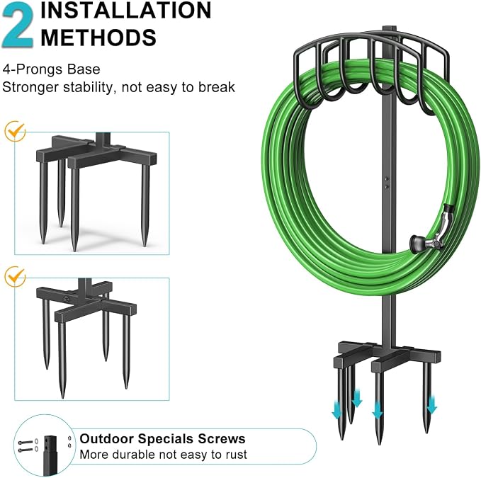 Keten Garden Hose Holder, Detachable Metal Water Hose Holder Stand, Heavy Duty Freestanding Garden Hose Reel Rack and Hose Storage Organizer for Outside Yard