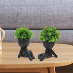MAKHOT 4PCS Cute Artificial Mini Succulent Plants with Creative Human Shaped Pots, Small Fake Plants for Shelf Desk Tabletop Office Home Decoration(Black)