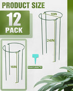Joyhalo 12 Pack Plant Support Stakes, 24 Inch Plant Stakes for Outdoor Plants, Peony Cage with 15 Pcs Green Lables, Peony Cages and Supports, Peonies Support Cages Flower Stakes for Plants