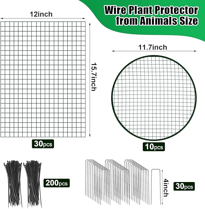 10 Pack Wire Plant Protector with Cover, 16"x12" Detachable Metal Plant Protectors Mesh, Garden Plant Protectors for Shrubs Flowers Vegetables to Keep Rabbit & Chicken Animals Out