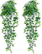 LOYWREE 2 Pack Artificial Hanging Mandala Plant with Pot Faux Plants Indoor Fake Small Potted Plant 28.7-in Long Faux Vine Shelf Decor Ideal for Indoor Outdoor Home Office Decoration (Black Pot)