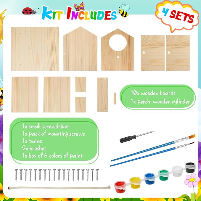 Liliful 8 Pack Birdhouse Crafts for Kids, Wooden Creative DIY Bird House Kits Arts and Crafts Set for Kids and Adults, Spring Birthday Gifts for Toddlers Ages (Seasonal Style)